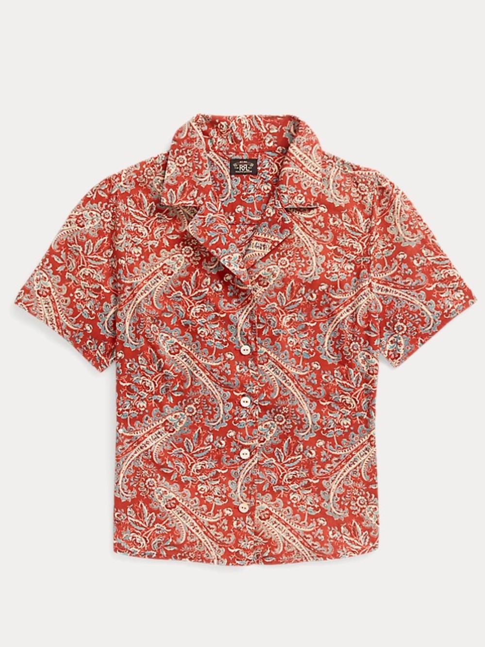 Ralph Lauren Double RL Red Paisley Button Up French Blouse